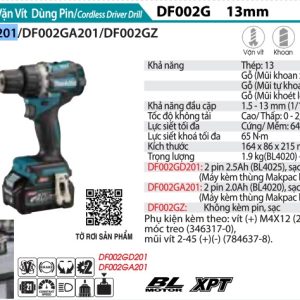 Makita DF002GD201 MÁY KHOAN VÀ VẶN VÍT DÙNG PIN(BL)(40V MA (kèm 02 pin 2.5 Ah + sạc)