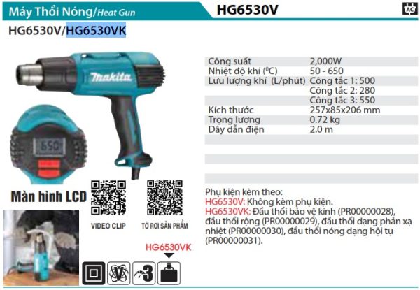 Makita HG6530VK MÁY THỔI NÓNG(2000W)
