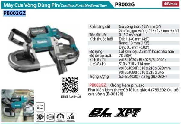 Makita PB002GZ MÁY CƯA VÒNG DÙNG PIN(127X127MM/BL)(40V (không kèm pin sạc)